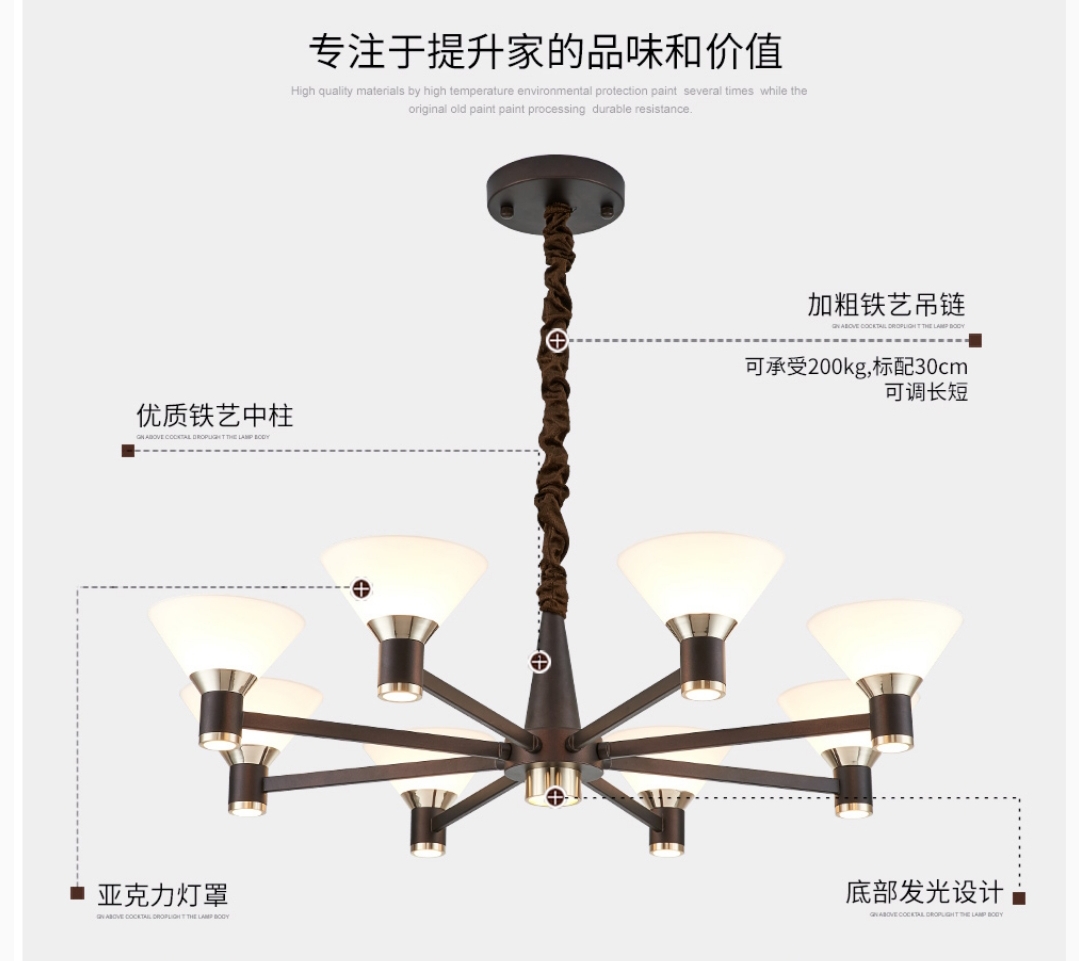 Aluminum and ironwork living room, dining room, bedroom, study, Nordic IKEA simple pendant lamp 8+4 undefined