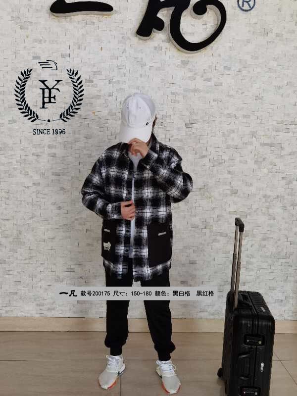 Yifan's new autumn and winter 2020 checked shirt fashion collection is now available. Red and black checks, black and white checks, sizes 150-160-170-180 detail image 8