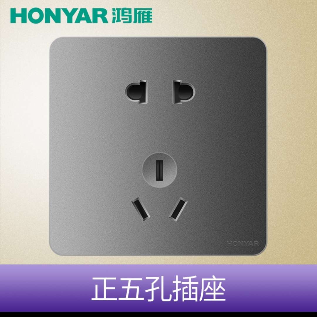 鸿雁86型开关面板多孔家用灰黑 LED照明面板灯模组 五孔电源插座 LED面板灯模组
