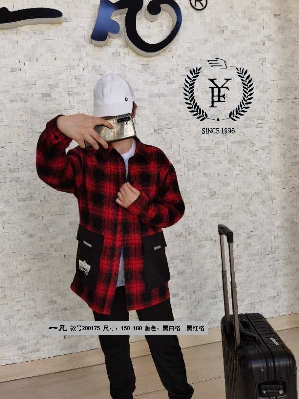 Yifan's new autumn and winter 2020 checked shirt fashion collection is now available. Red and black checks, black and white checks, sizes 150-160-170-180 detail image 2