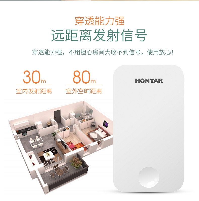 鸿雁自发电门铃无线家用远距离电子遥控智能一拖三配置详情图7