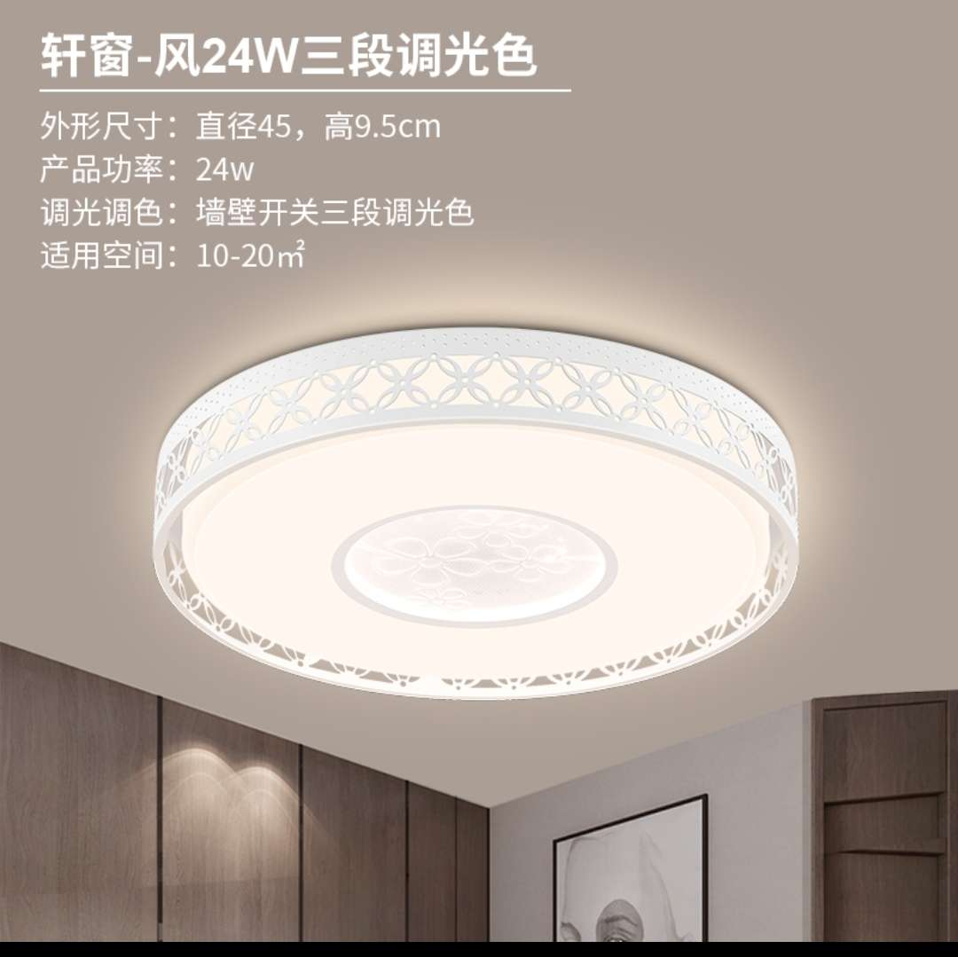 Hongyan LED ceiling light, bedroom light, balcony light, simple and modern window and room - 24W three-stage dimming
