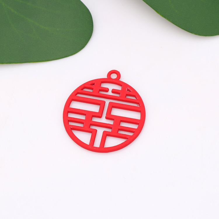 Chinese-style diy jewelry accessories. Gold-plated, spray-painted red alloy festive Chinese knot double fish earrings pendant details Picture