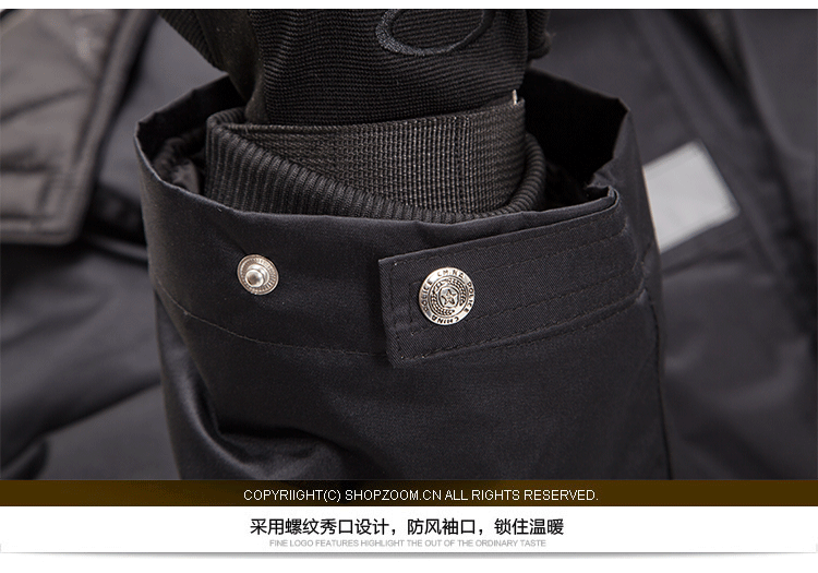 Men's winter thickened cotton overcoat, extended security cotton-padded jacket, detachable reflective strip cashmere warm and cold-proof clothing detail image 6