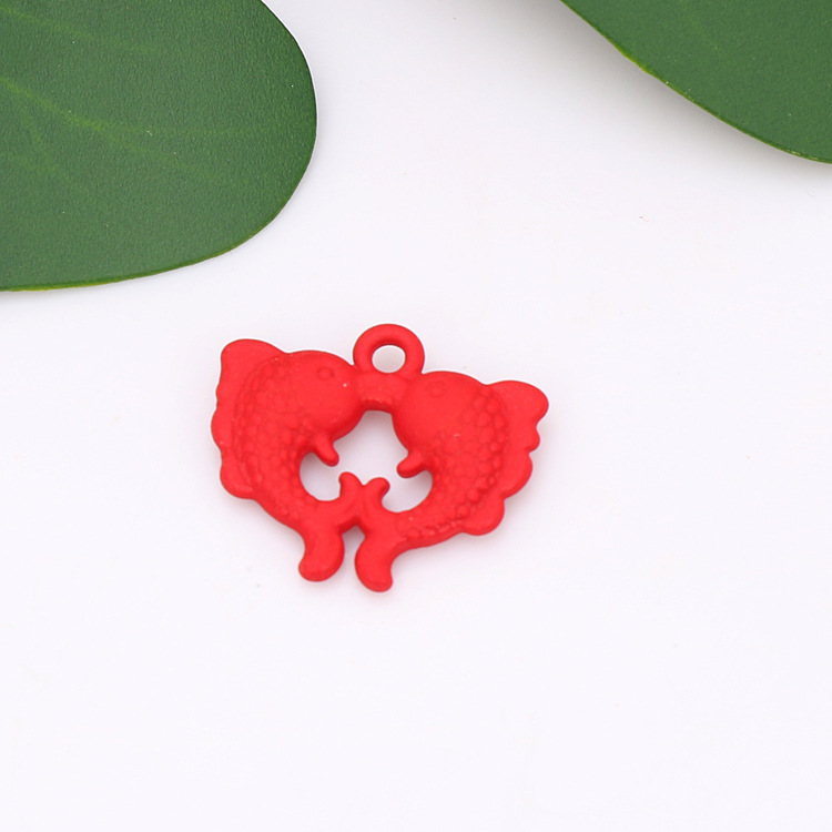 Chinese-style diy jewelry accessories. Gold-plated, spray-painted red alloy festive Chinese knot double fish earrings pendant undefined