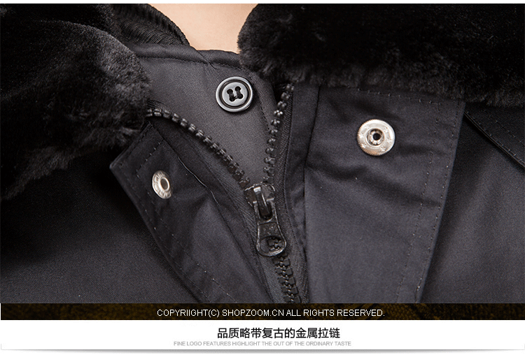 Men's winter thickened cotton overcoat, extended security cotton-padded jacket, detachable reflective strip cashmere warm and cold-proof clothing detail image 5