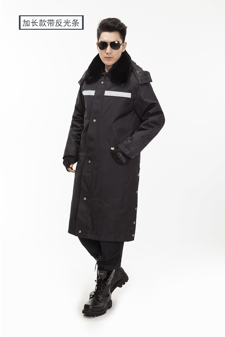 Men's winter thickened cotton overcoat, extended security cotton-padded jacket, detachable reflective strip cashmere warm and cold-proof clothing detail image 4