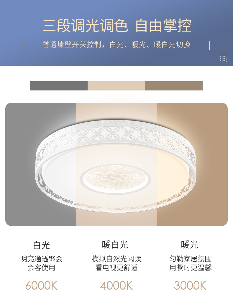 Hongyan LED ceiling light, bedroom light and balcony light, simple and modern, perfect white, 36W, three-stage dimming undefined