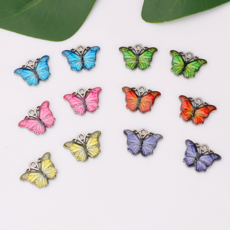 Cross-border hot European and American fashion accessories DIY alloy drip oil colorful butterfly accessories single hanging accessories thumbnail