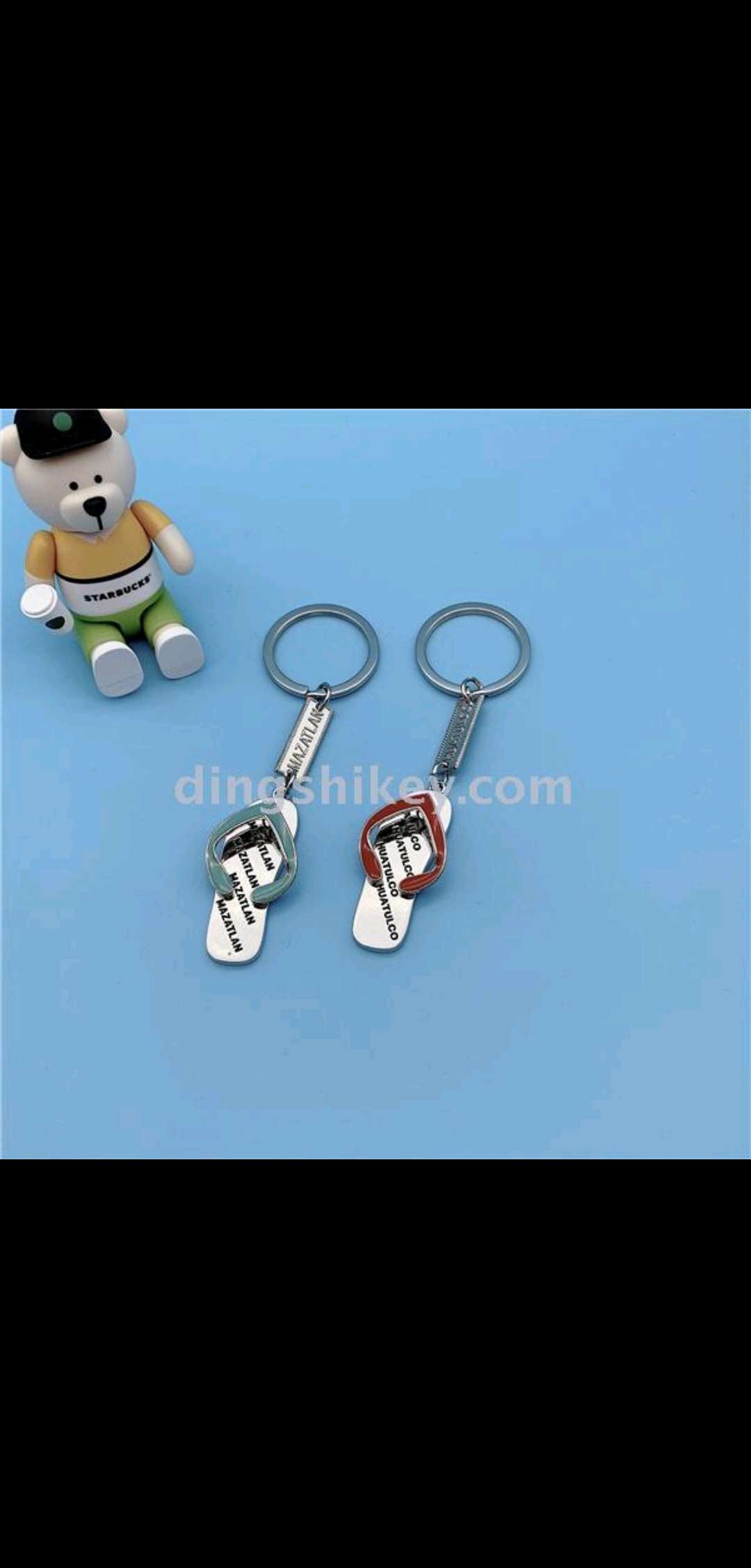 Zinc alloy slippers keychain with brand name detail image 2