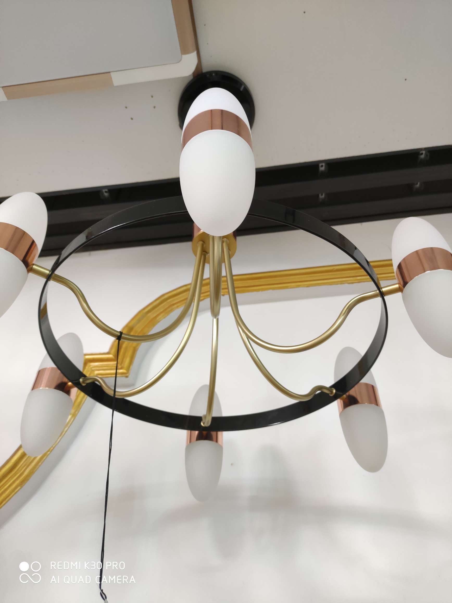 6-head hanging modern art style iron black ring lampshade, frosted LED neutral light source Specification image