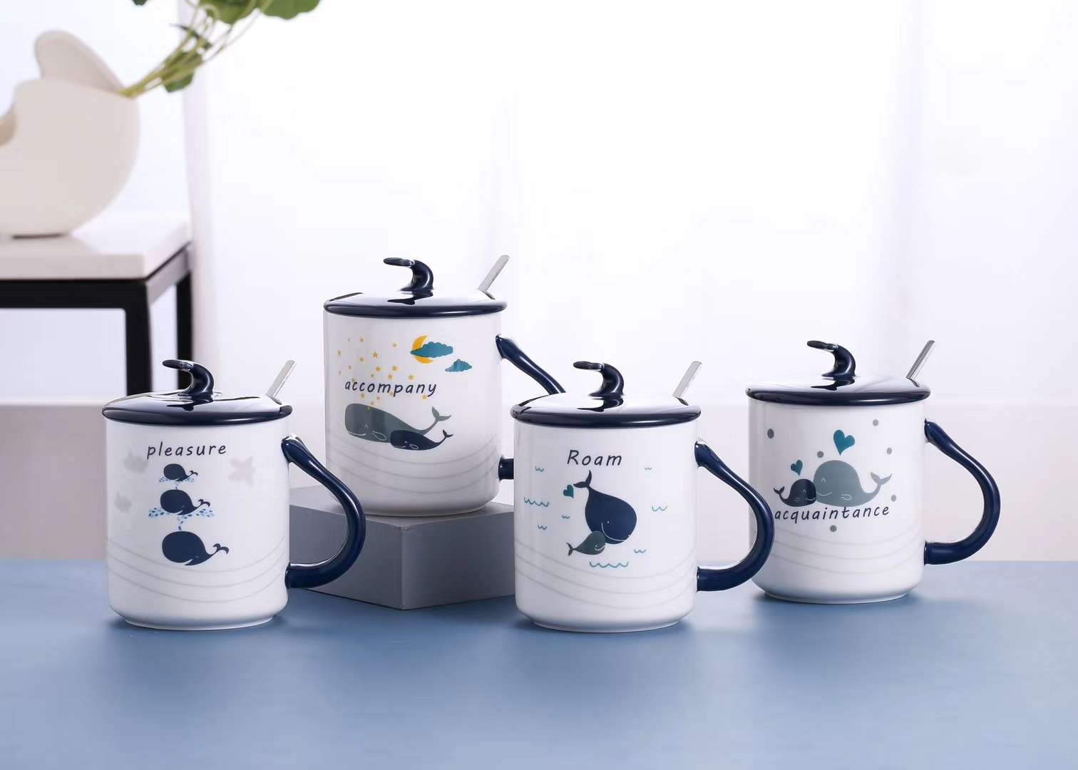 كأس الخزف الخزفي المصنوع من الخزف المزخرف المصنوع من الخزف المزخرف المصنوع من الفولاذ غير القابل للصدأ المصنوع من السيراميك HY1010400ML للحيتان السعيدة detail image 2