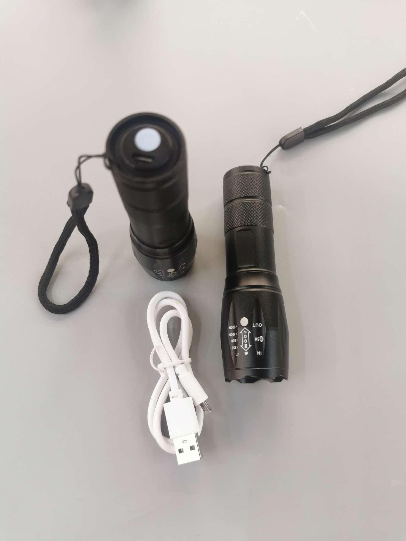 5V充电伸缩手电筒，USB充电手电筒T6灯珠细节图