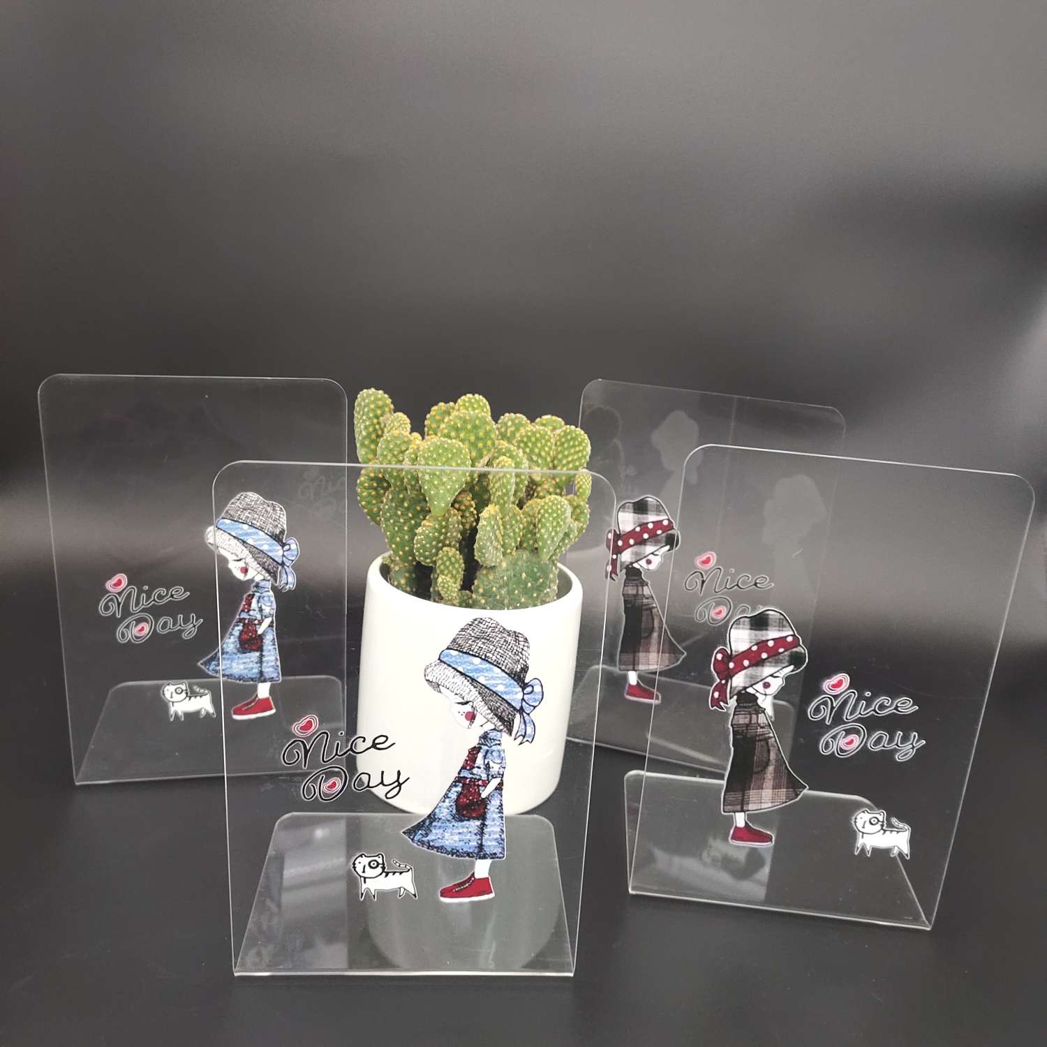 The little girl stood on acrylic books thumbnail