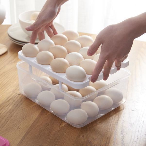 鸡蛋盒蛋托装蛋盒冰箱鸡蛋收纳盒食品保鲜盒带盖放鸡蛋盒冰箱盒  两层鸡蛋和饺子盒 塑3713详情图4