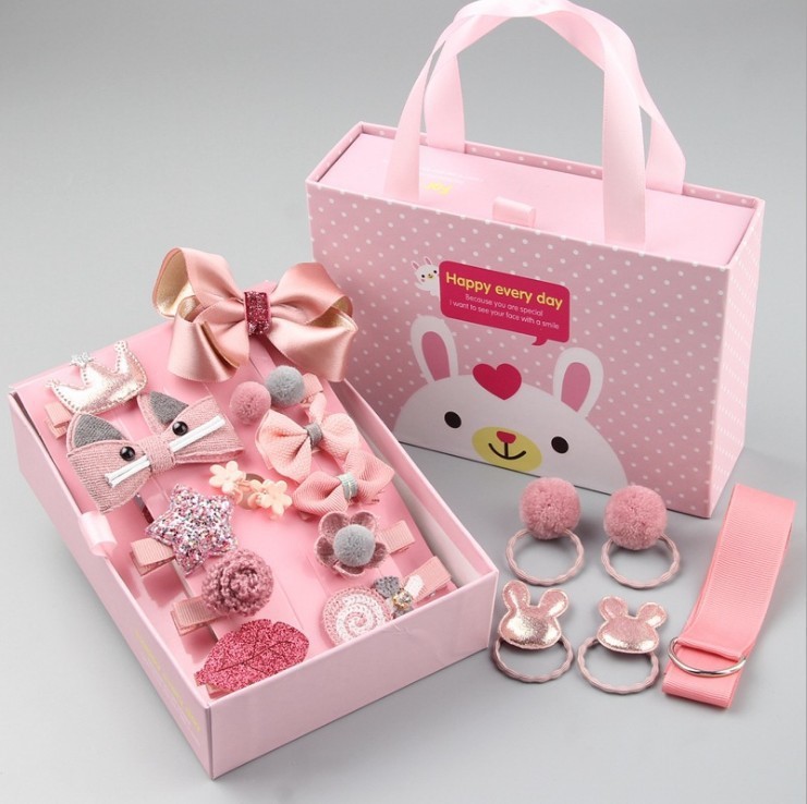 Korean version of children's hairpin Crown Princess hair accessories 18-piece gift box set lovely bow hair ring head rope ornaments thumbnail