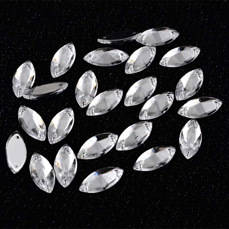 Taiwan PW7*15 horse eye satellite face pointed face Double Hole 2000/ package imitation Taiwan acrylic drill horse eye pointed face flat bottom drill double hole drill Irregular shape drill chamfered face wedding dress and evening dress hand-sewn drill undefined