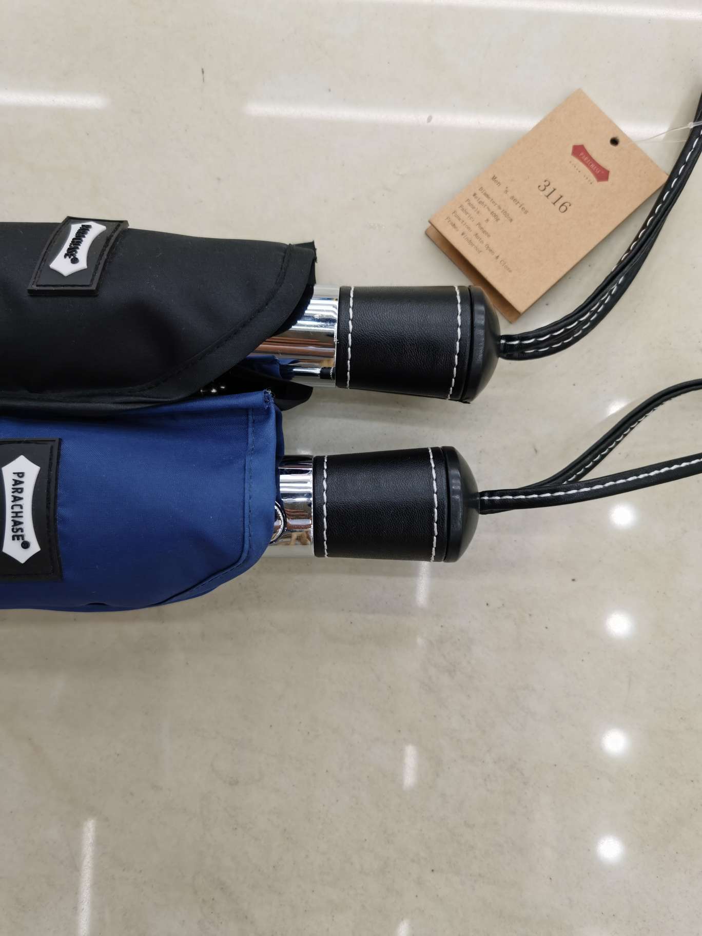 58.5x8k three-fold self-opening and closing aluminum frame windproof leather umbrella, item number 3116 details Picture