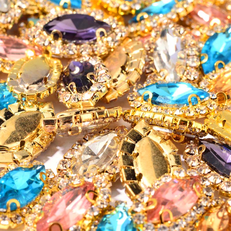 Inside, drill 7*15MM water drill with a circle, white horse eye glass claw drill, claw chain, edge crystal buckle, hole, hand-sewn drill. diy clothing and wedding dress accessories undefined