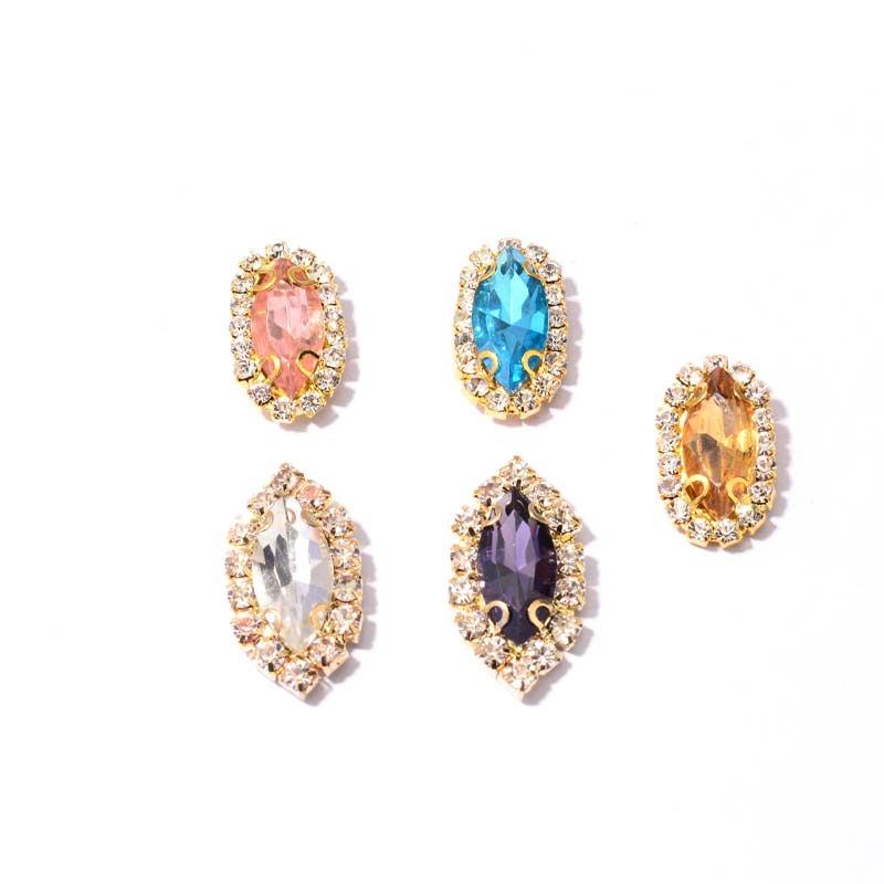 Inside, drill 7*15MM water drill with a circle, white horse eye glass claw drill, claw chain, edge crystal buckle, hole, hand-sewn drill. diy clothing and wedding dress accessories Item Picture