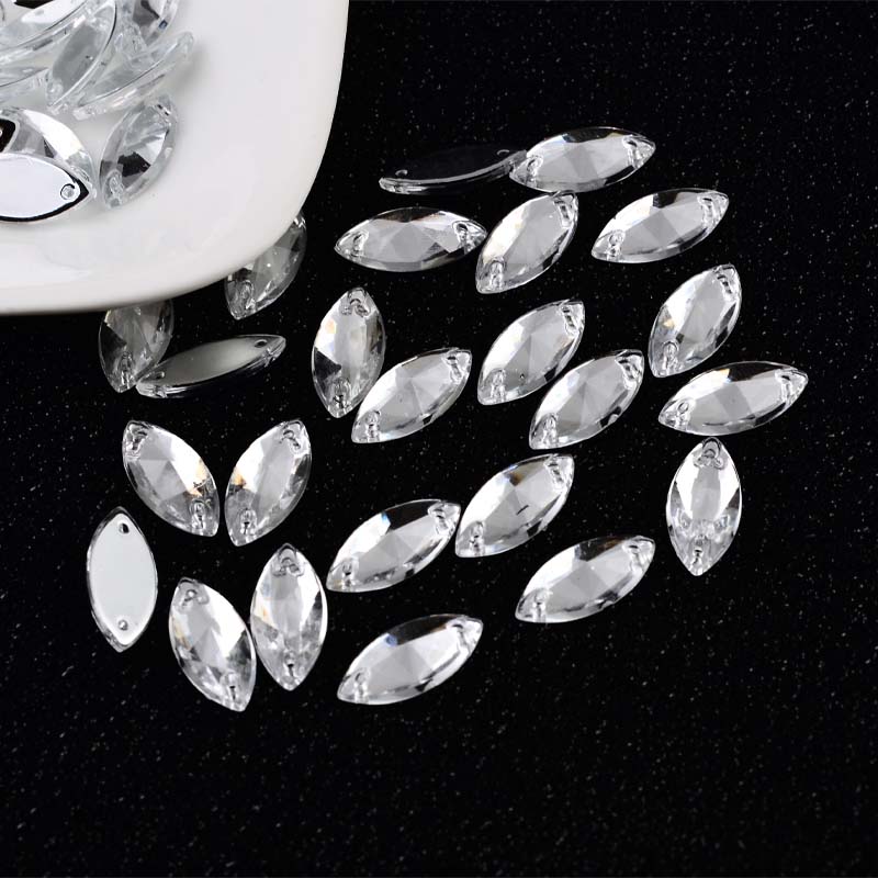 Taiwan PW7*15 horse eye satellite face pointed face Double Hole 2000/ package imitation Taiwan acrylic drill horse eye pointed face flat bottom drill double hole drill Irregular shape drill chamfered face wedding dress and evening dress hand-sewn drill Item Picture