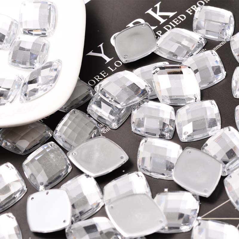 台湾13X16MM棱形龟面格面双孔500装亚克力钻 菱形网面平底钻双孔 棱形龟面钻详情图6