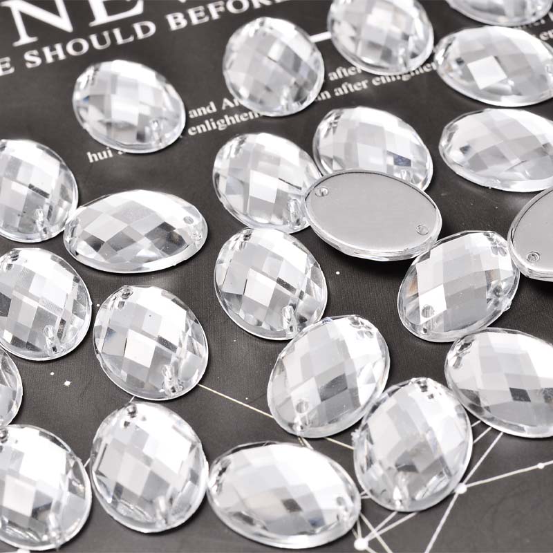 Imitation Taiwan diamond DE10X14MM oval turtle surface double hole 1000 set white acrylic diamond oval mesh surface double hole drill turtle surface double hole drill double hole drill Wedding dress, evening dress, hat and clothing hand-sewn drill Specification image