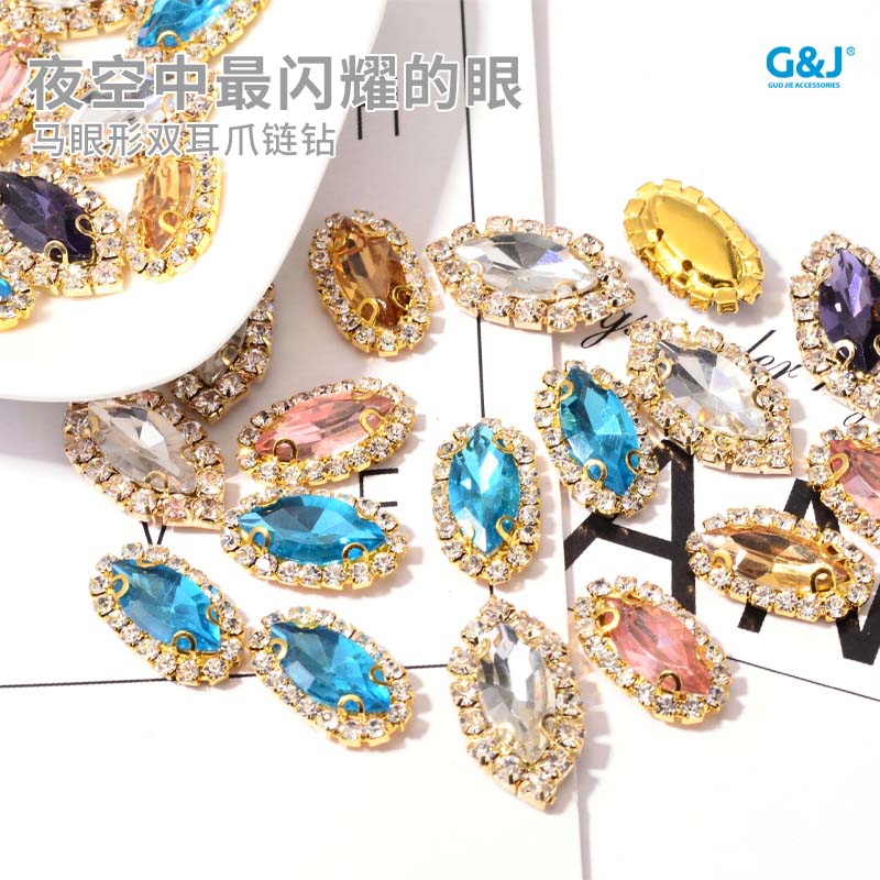 Inside, drill 7*15MM water drill with a circle, white horse eye glass claw drill, claw chain, edge crystal buckle, hole, hand-sewn drill. diy clothing and wedding dress accessories Application Scenario