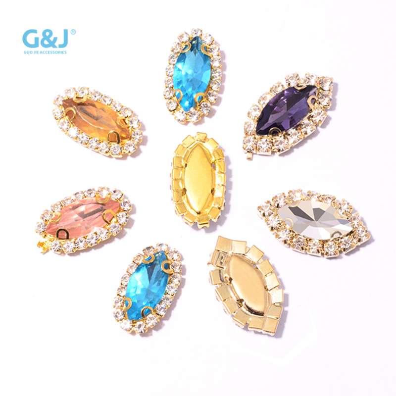 Inside, drill 7*15MM water drill with a circle, white horse eye glass claw drill, claw chain, edge crystal buckle, hole, hand-sewn drill. diy clothing and wedding dress accessories