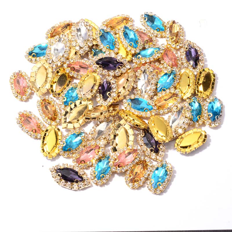 Inside, drill 7*15MM water drill with a circle, white horse eye glass claw drill, claw chain, edge crystal buckle, hole, hand-sewn drill. diy clothing and wedding dress accessories undefined