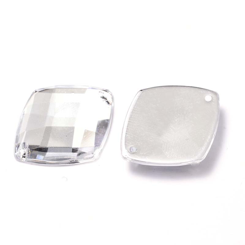 台湾13X16MM棱形龟面格面双孔500装亚克力钻 菱形网面平底钻双孔 棱形龟面钻白底实物图