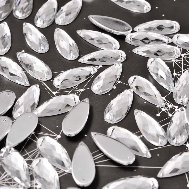 手缝亚克力钻批发 8*22长水滴龟面双孔亚克力钻 DIY鞋帽服饰配件 500装/包 白色