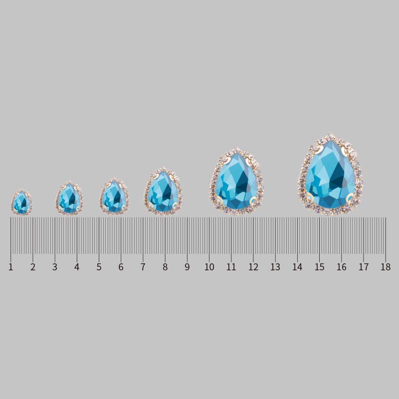 The size of the large diamond in the middle is 10*14MM, with a teardrop-shaped white glass claw diamond, a crystal clasp around the edge, diy headwear accessories, wedding dress and shoe materials, and 4-hole hand-sewn clothing accessories Item Picture