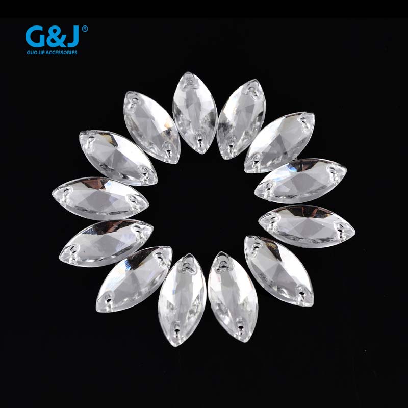 Taiwan PW7*15 horse eye satellite face pointed face Double Hole 2000/ package imitation Taiwan acrylic drill horse eye pointed face flat bottom drill double hole drill Irregular shape drill chamfered face wedding dress and evening dress hand-sewn drill details Picture