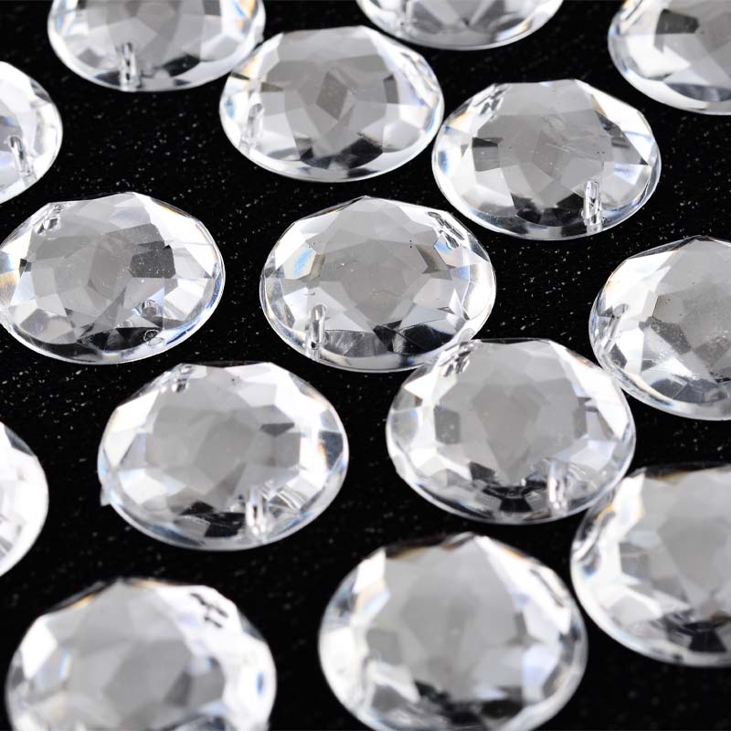 Taiwan acrylic drill D14 round multi-faceted chamfered double-hole white DIY jewelry accessory acrylic chamfered round satellite hand-stitched drill silver-plated base hand-stitched stone flat bottom double-hole pasted drill undefined