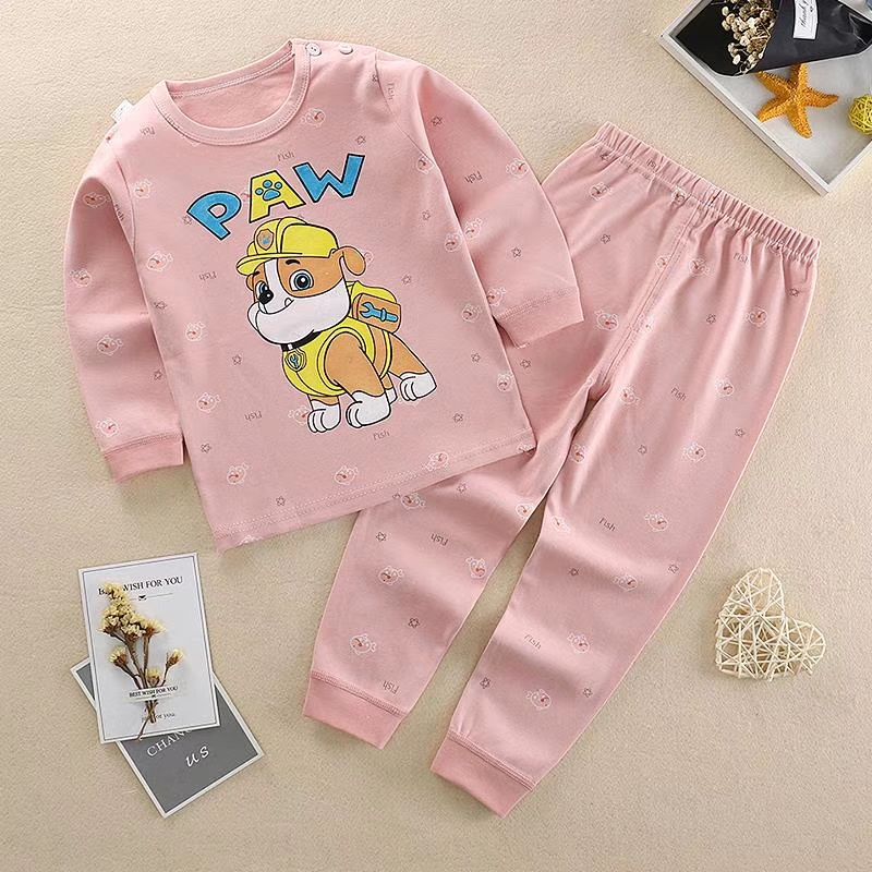 秋冬内衣儿童韩版卡通田园男童女童家居服中大童全棉套装白底实物图