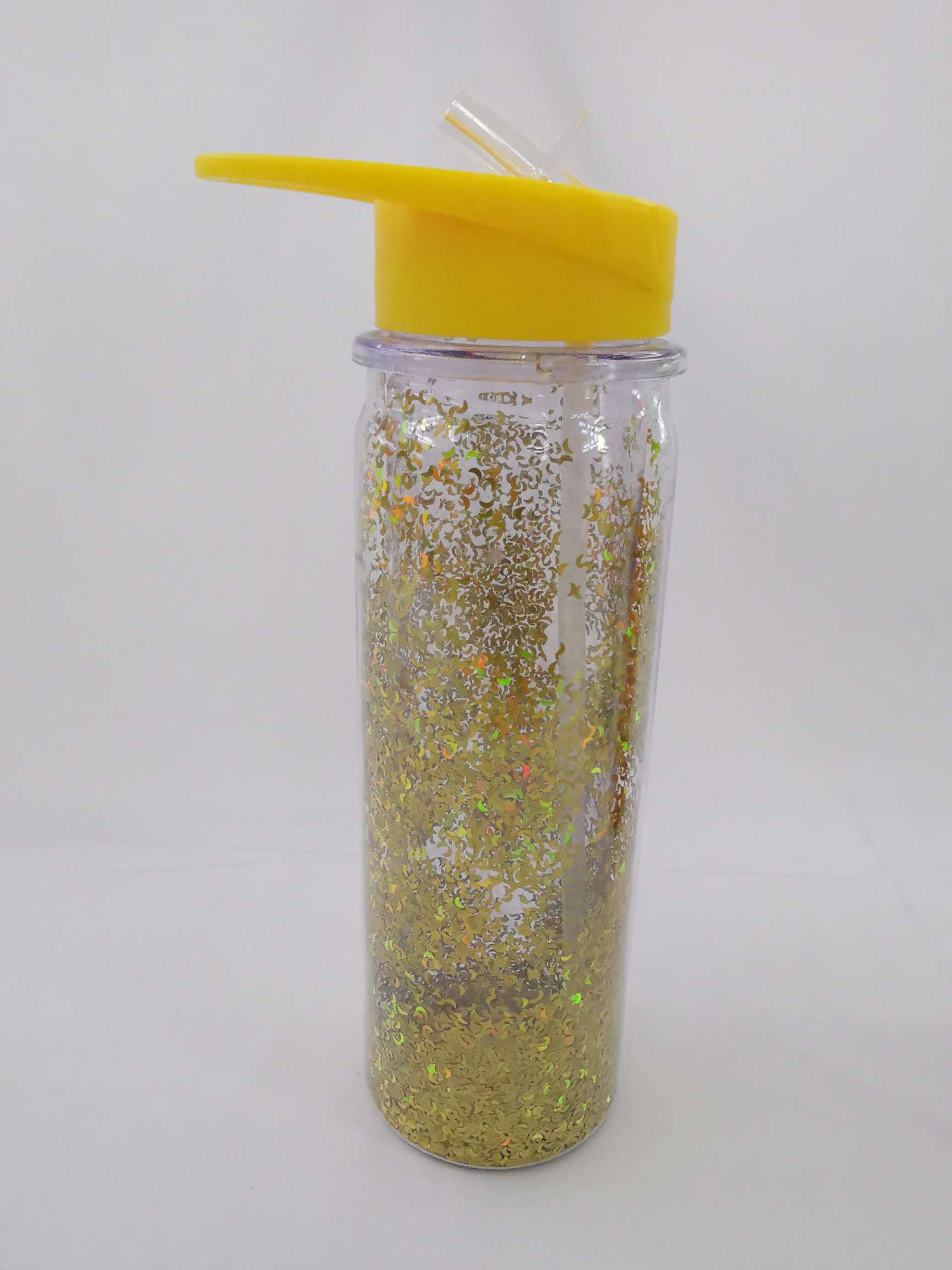 Creative and fashionable European-style double-layer sequined straight cup, glitter plastic straw cup factory direct sales details Picture