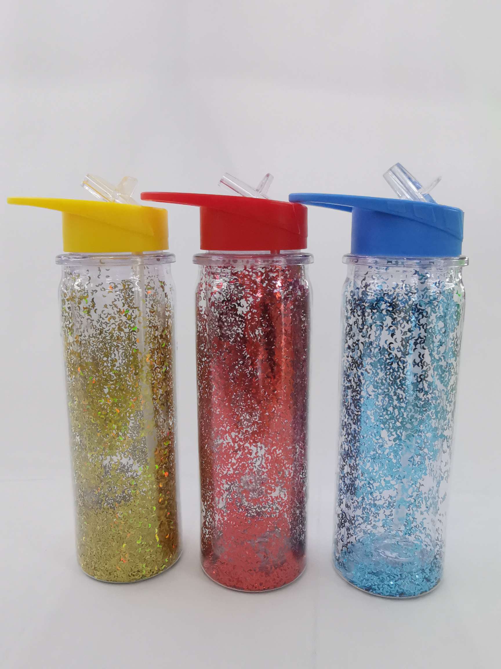 Creative and fashionable European-style double-layer sequined straight cup, glitter plastic straw cup factory direct sales