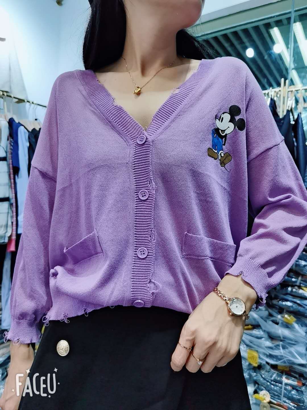 Knit Cardigan Thin Women's 2020 Autumn New Outside Top Large T-Shirt Simple Round Neck Short Sleeve Printing Short Sleeve Simple T Large T-Shirt Simple Round Neck Short Sleeve Printing Specification drawing