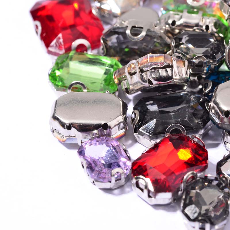 玻璃水钻AF13X18长方八角 D形 白色小规格 玻璃爪钻 手缝钻 DIY 钻石饰品服饰婚纱配件产品图