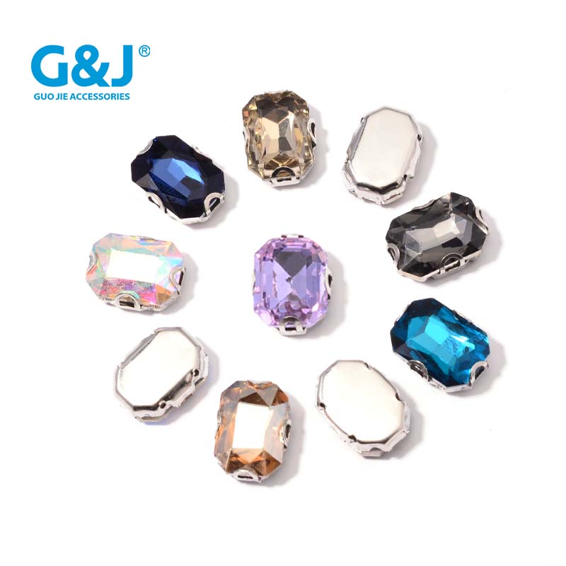 玻璃水钻AF13X18长方八角 D形 白色小规格 玻璃爪钻 手缝钻 DIY 钻石饰品服饰婚纱配件白底实物图