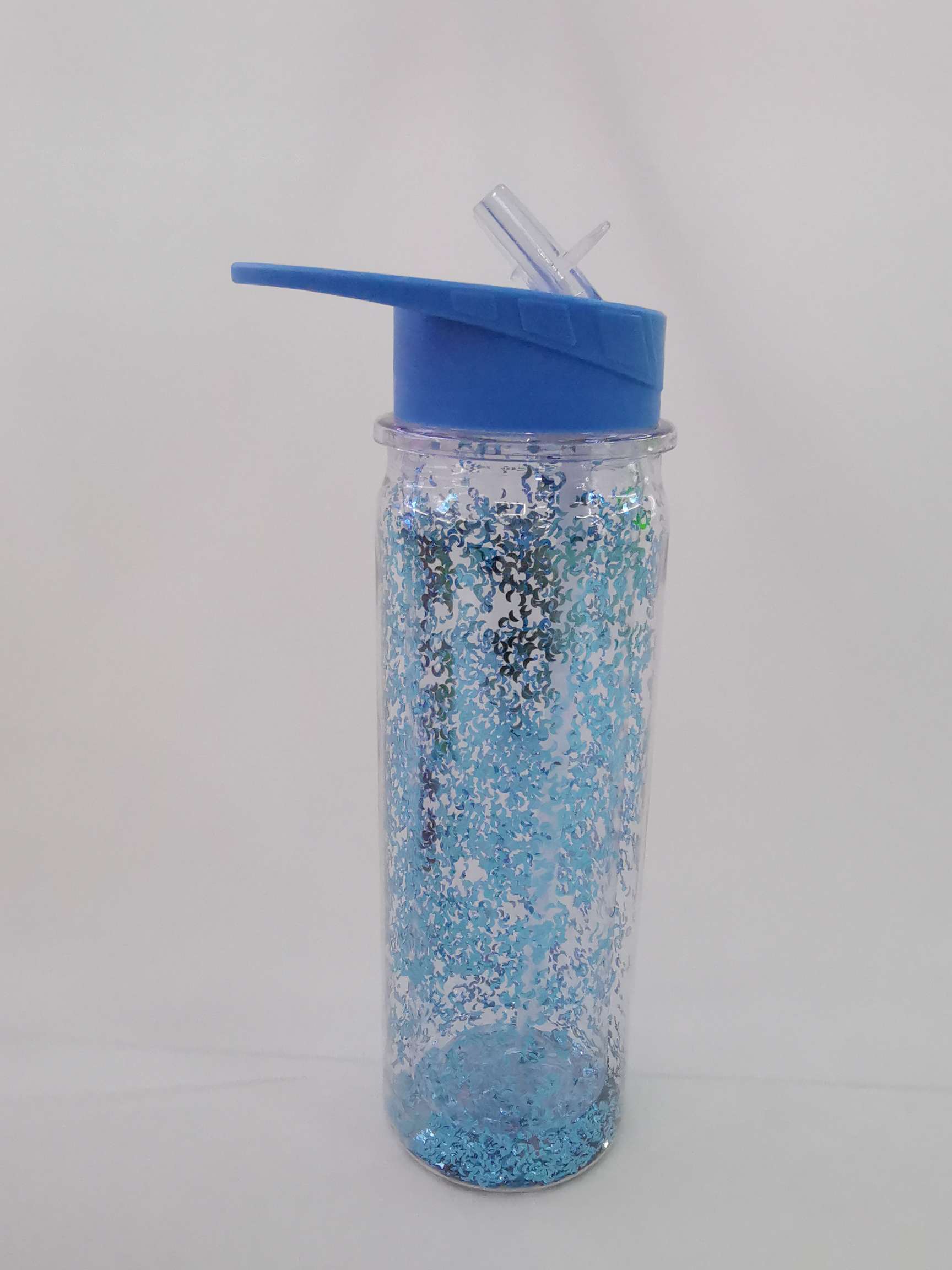 Creative and fashionable European-style double-layer sequined straight cup, glitter plastic straw cup factory direct sales Specification image