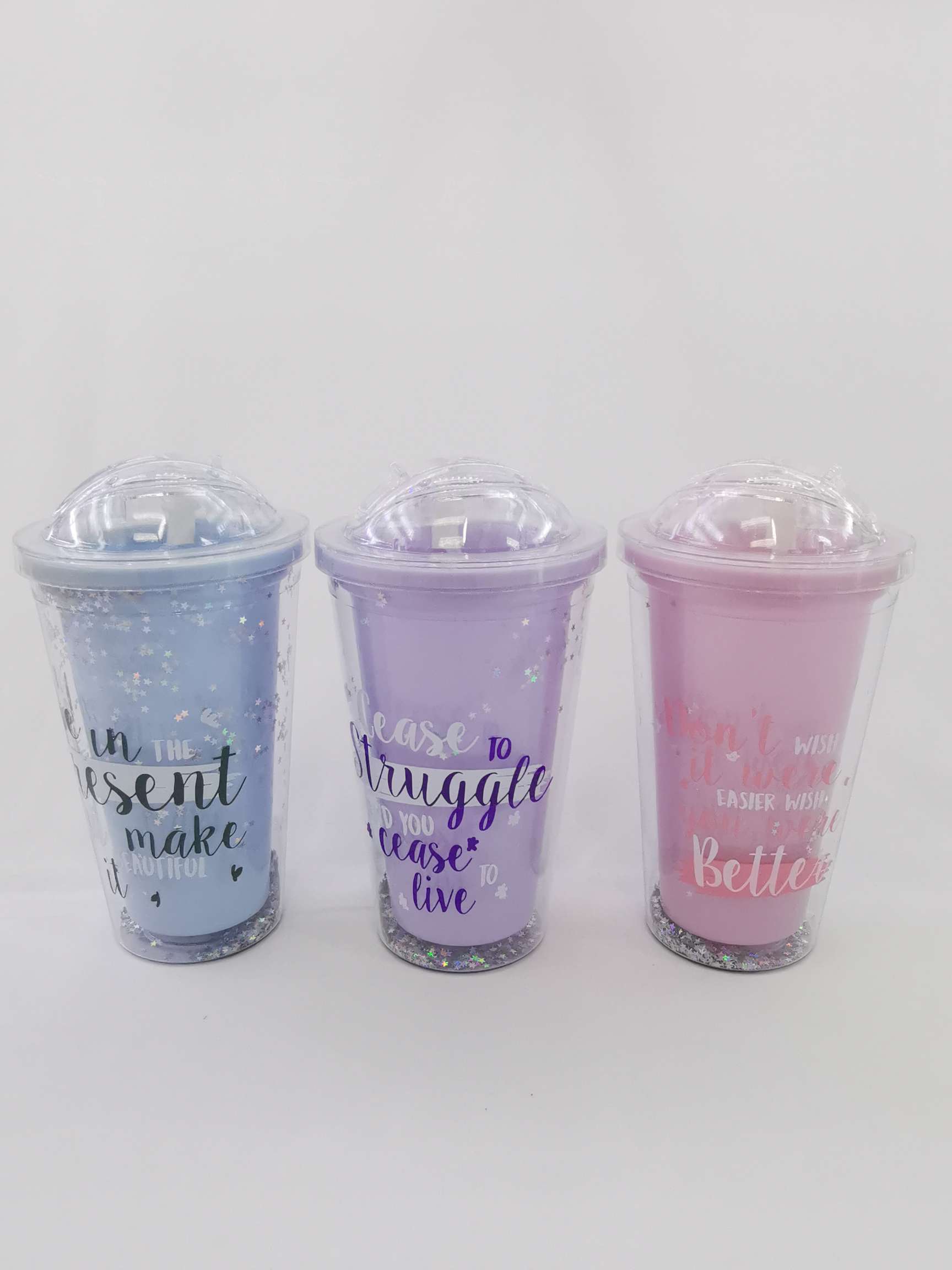 Factory direct sales of double-layer push-lid plastic cups, beverage straw cups, star sequin advertisements, internet-famous cups, and LOGO design detail image 4