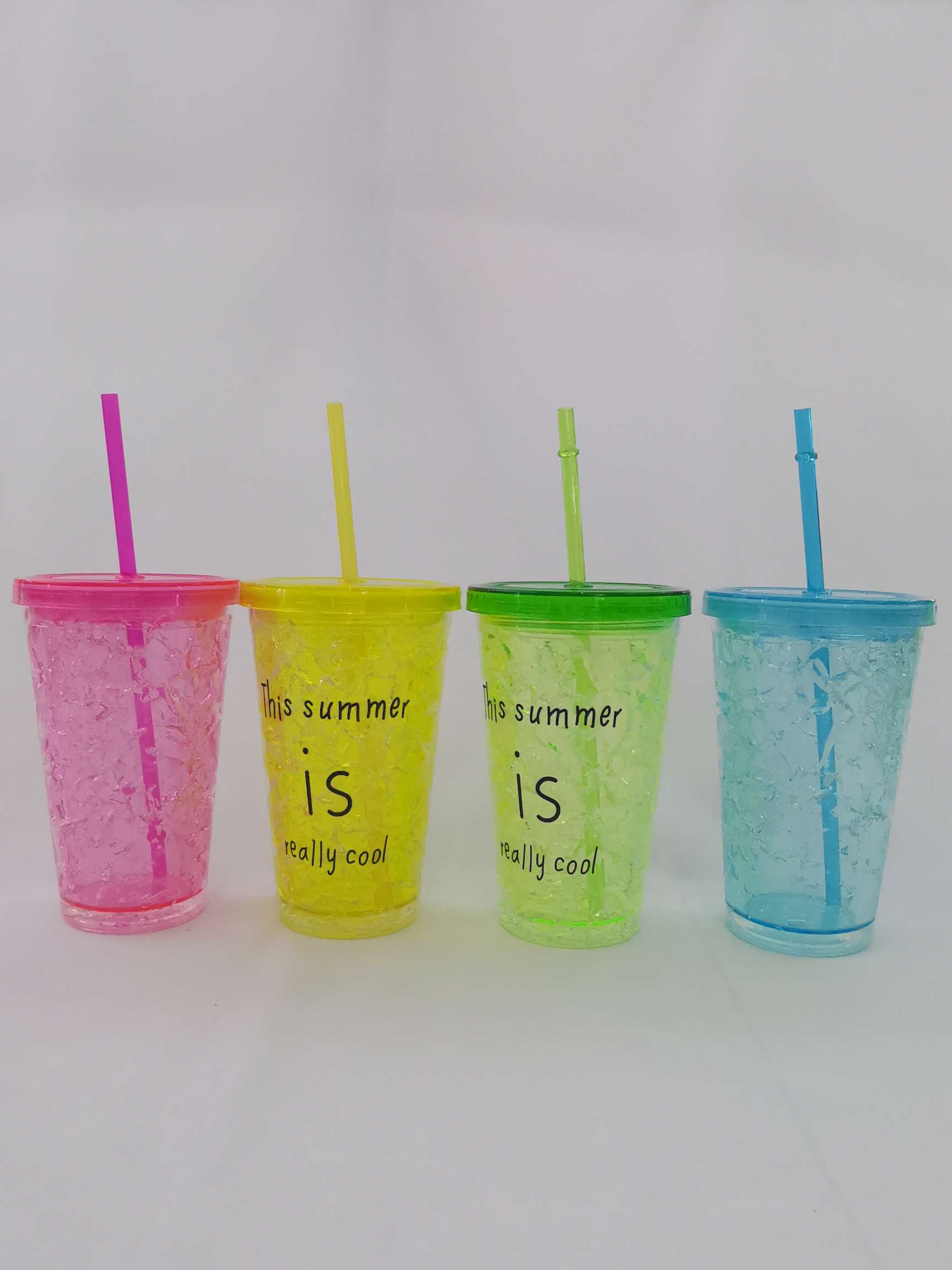 Double-layer straw plastic cup, creative juice cup, ice cup, summer anti-drop portable advertising gift cup, customizable undefined