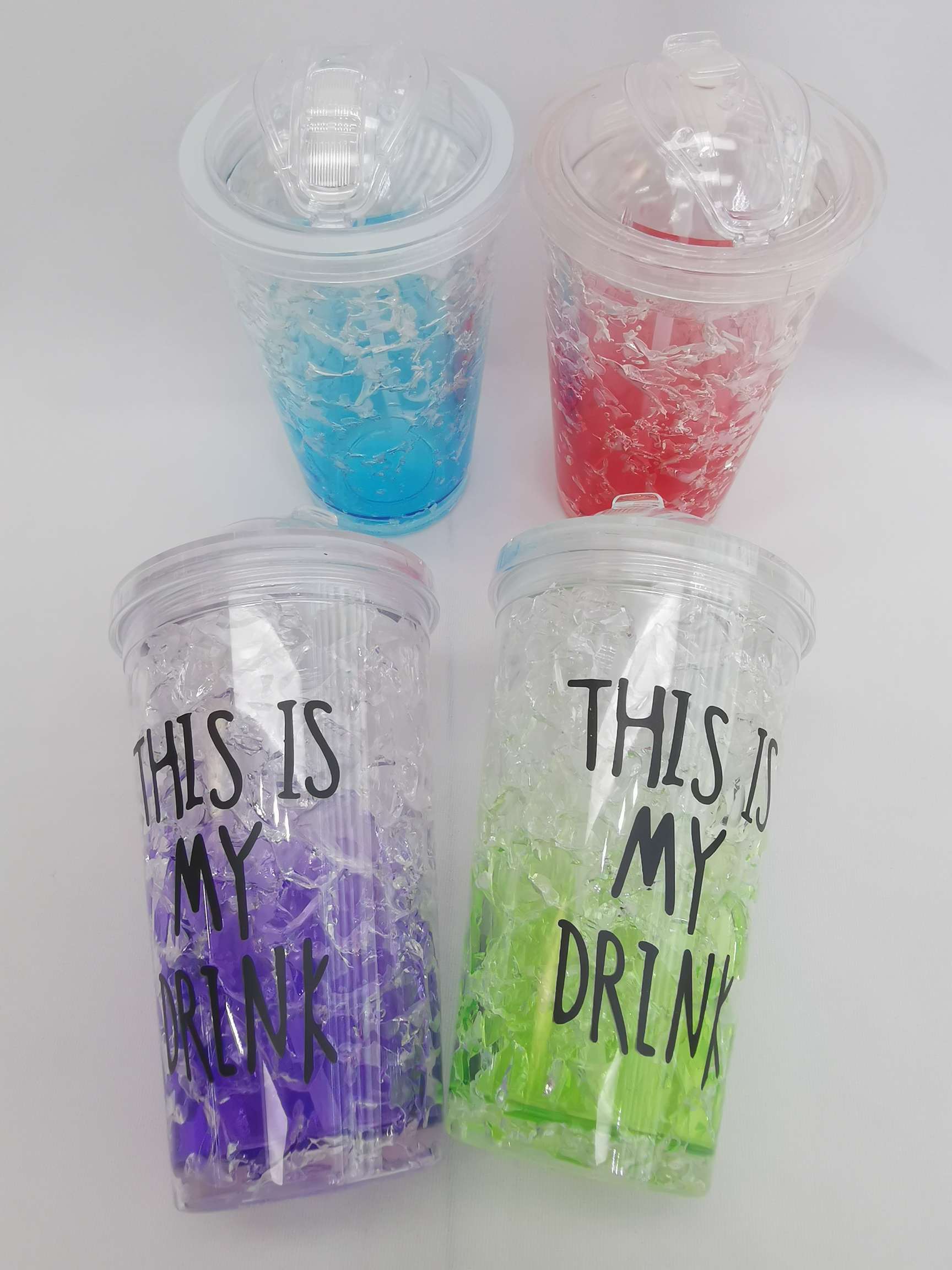 Best-selling summer double-layer plastic color-changing crushed ice cup, cold preservation straw cup, creative outdoor ice cup, summer gel cooling cup Specification image