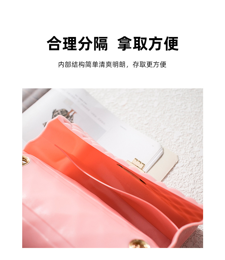 工厂直销2020夏韩版透明果冻包链条小包锁扣手机包时尚菱格单肩包详情图3