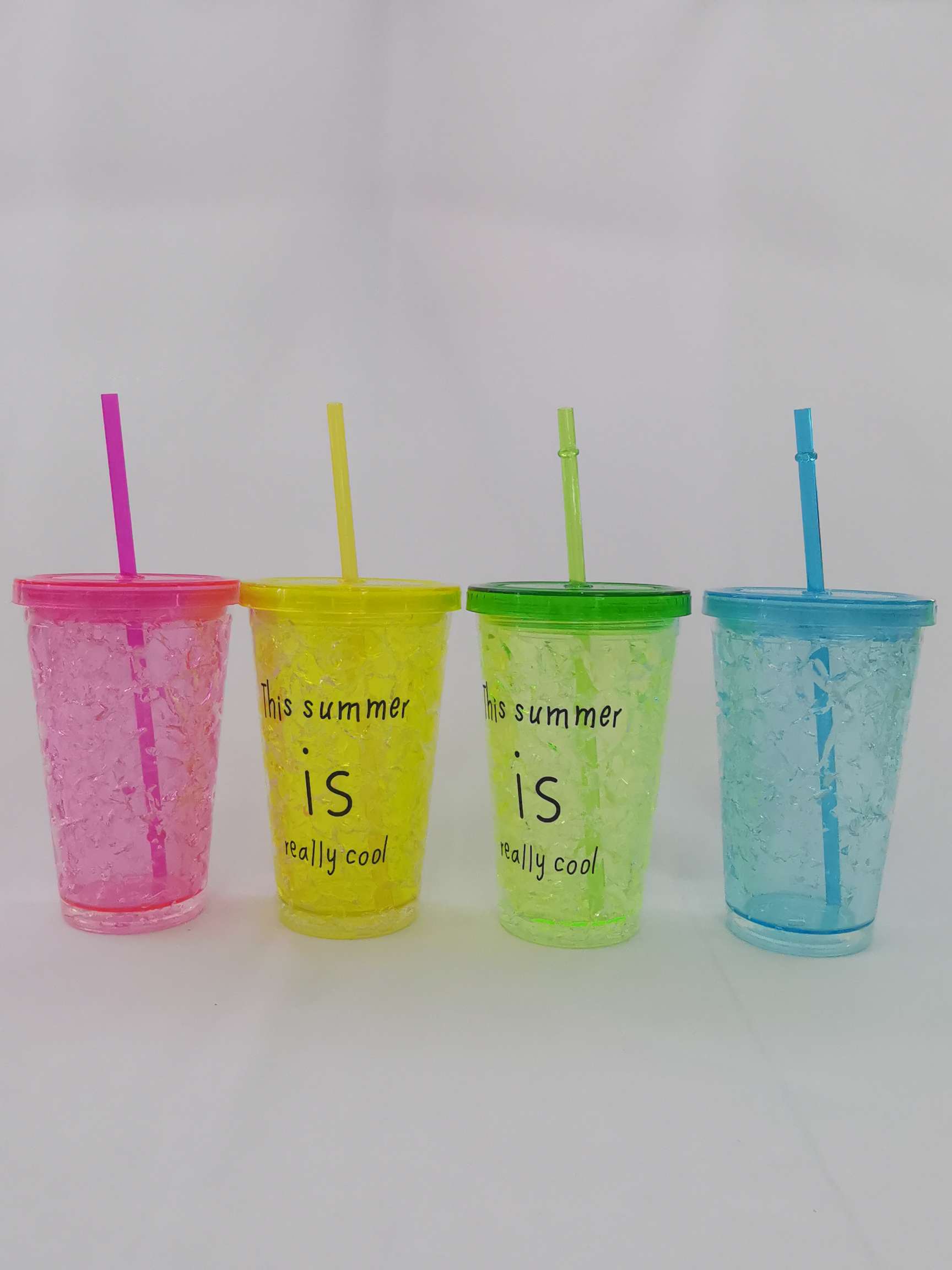 双层吸管塑料杯 创意果汁杯冰杯夏日防摔便携广告礼品杯可定制