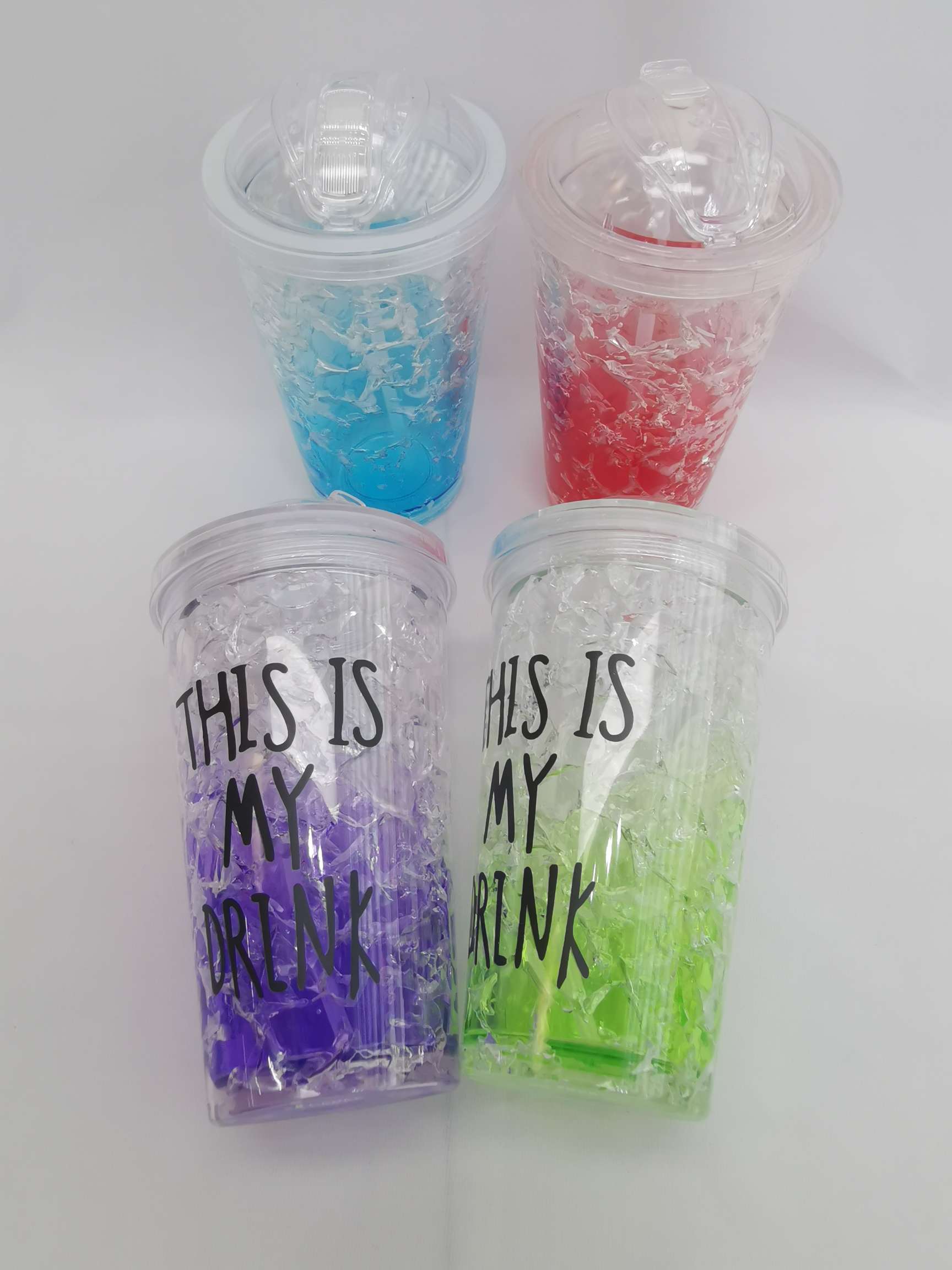 Best-selling summer double-layer plastic color-changing crushed ice cup, cold preservation straw cup, creative outdoor ice cup, summer gel cooling cup detail image 2