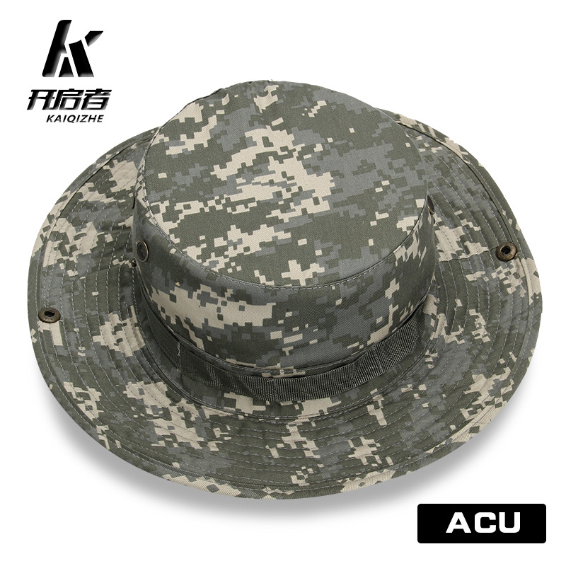 跨境专供开启者迷彩奔尼帽户外登山防晒遮阳渔夫帽战术迷彩奔尼帽白底实物图