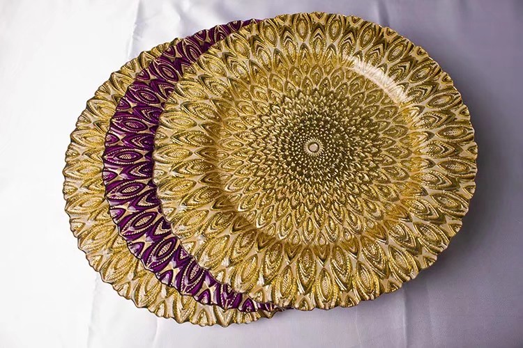 Hand-Painted Glass Plate Plating Pad Plate Personality Decoration Living Room Decoration Opening Soft Decoration Home Luxury Fashion Creative Home Decoration Dazzling 002